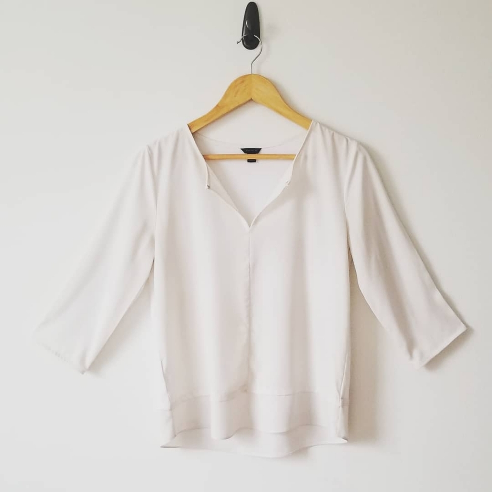 Ann Taylor - White Blouse with Button Neck…